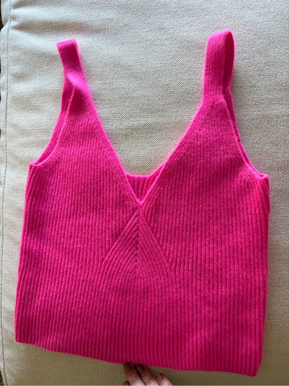 J. Crew Bright Pink Ribbed V-Neck Knit Tank